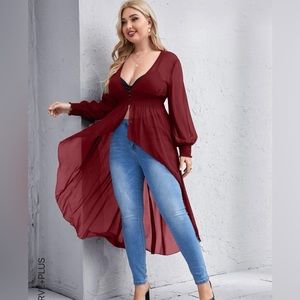 Shein Curve Burgundy Sheer low-high top| tunic size 1XL